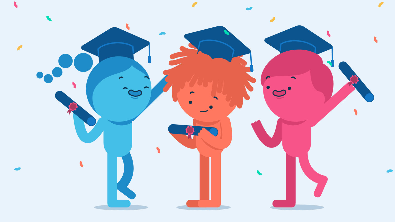 Three students celebrating their graduation. Vaia Magazine